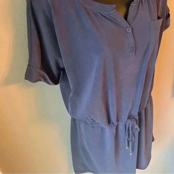 Naked Zebra Navy Blue T-shirt Mini Dress Tunic Drawstring Waist Short Sleeve Med - Picture 3 of 14